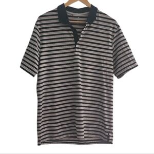 Adidas Golf Polo Shirt Men’s Medium Pink Navy Stripe Performance Stretch Outdoor